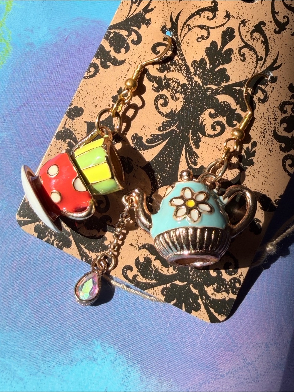 Tea Party Earrings - Colorful Teapot & Teacup Design